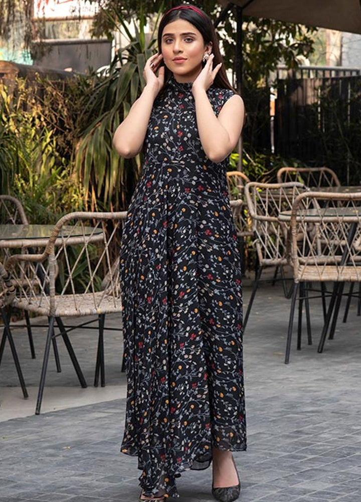 Nazmina Pret  Chiffon Western Dress NZ23TSN BLACK PETALUM FR-581