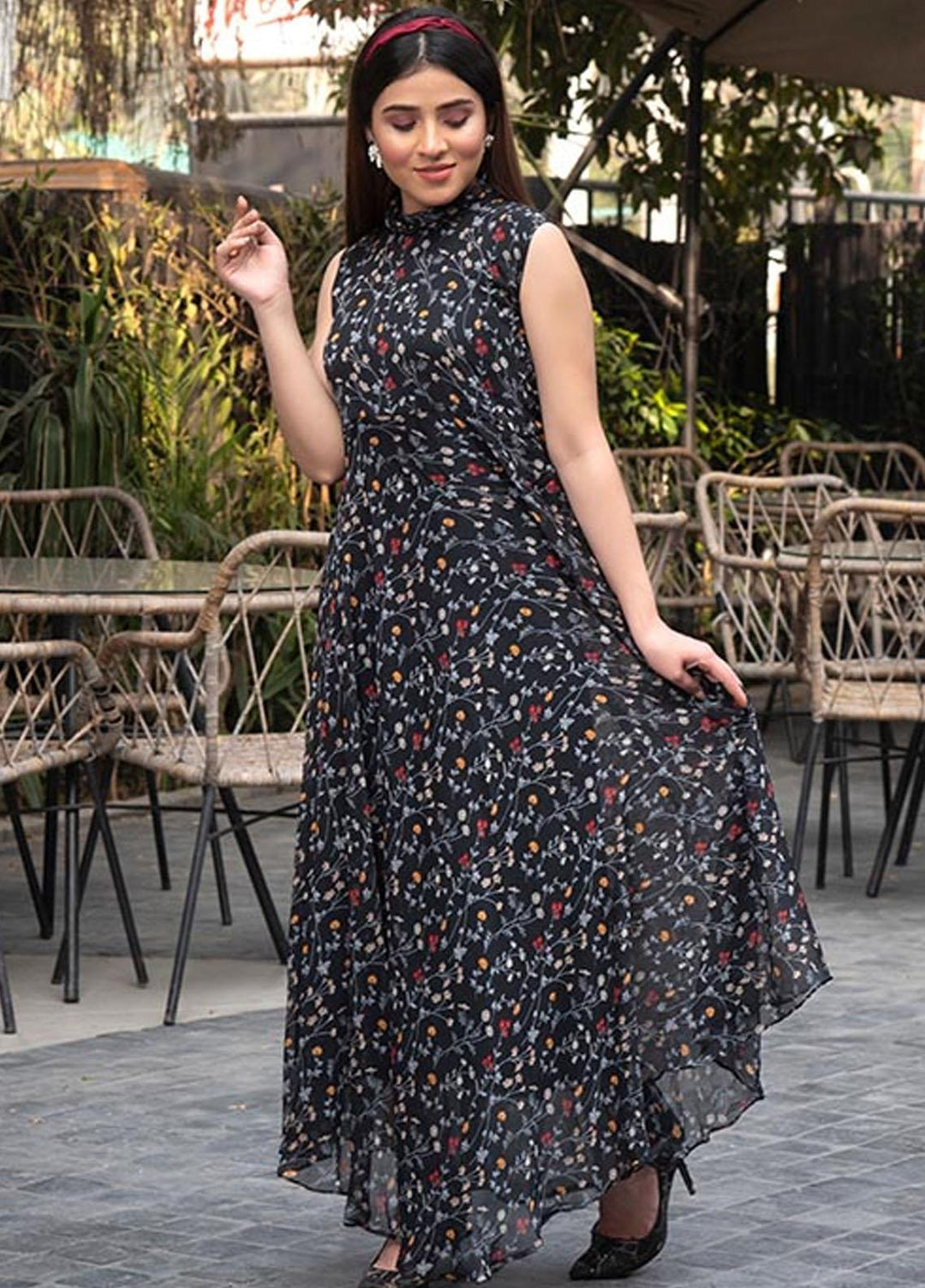 Nazmina Pret  Chiffon Western Dress NZ23TSN BLACK PETALUM FR-581