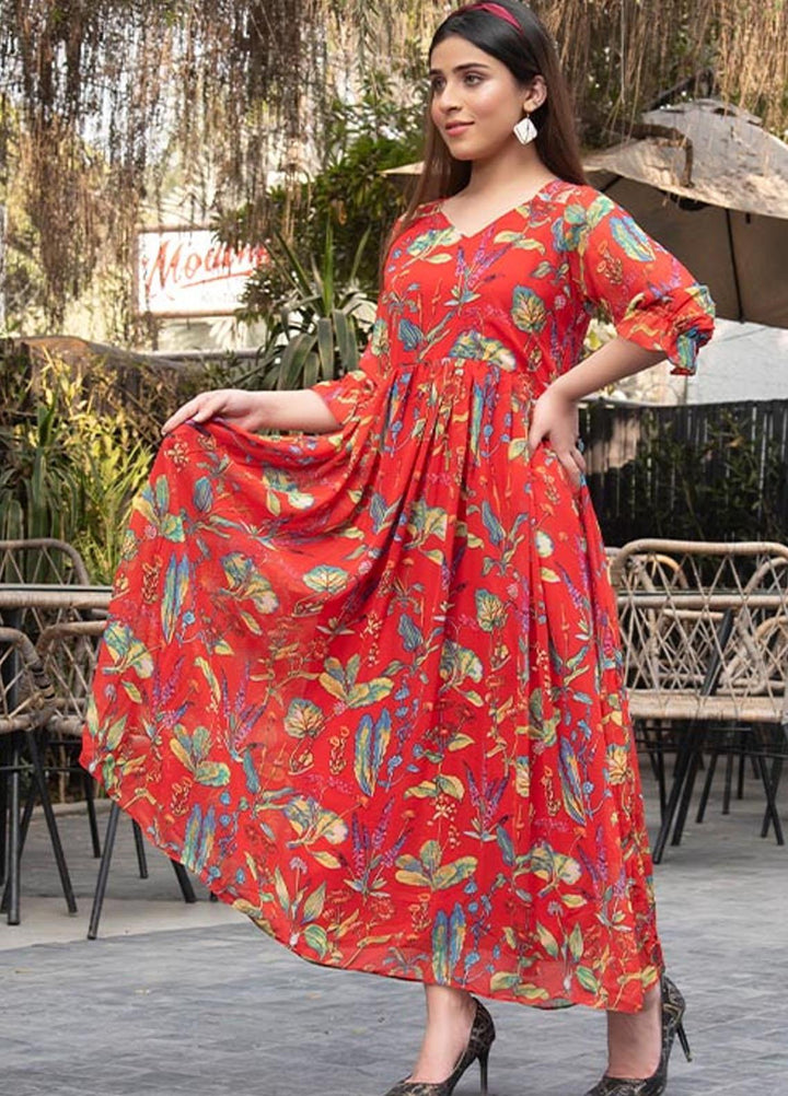 Nazmina Pret  Chiffon Western Dress NZ23TSN SCARLET PARROT FR-577