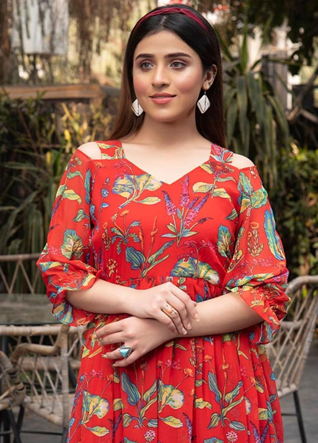 Nazmina Pret  Chiffon Western Dress NZ23TSN SCARLET PARROT FR-577