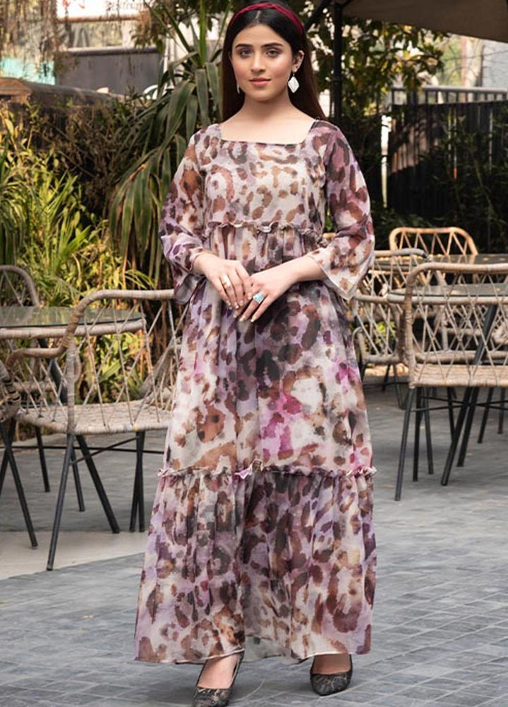 Nazmina Pret  Chiffon Western Dress NZ23TSN MAROON SPLASH FR-582