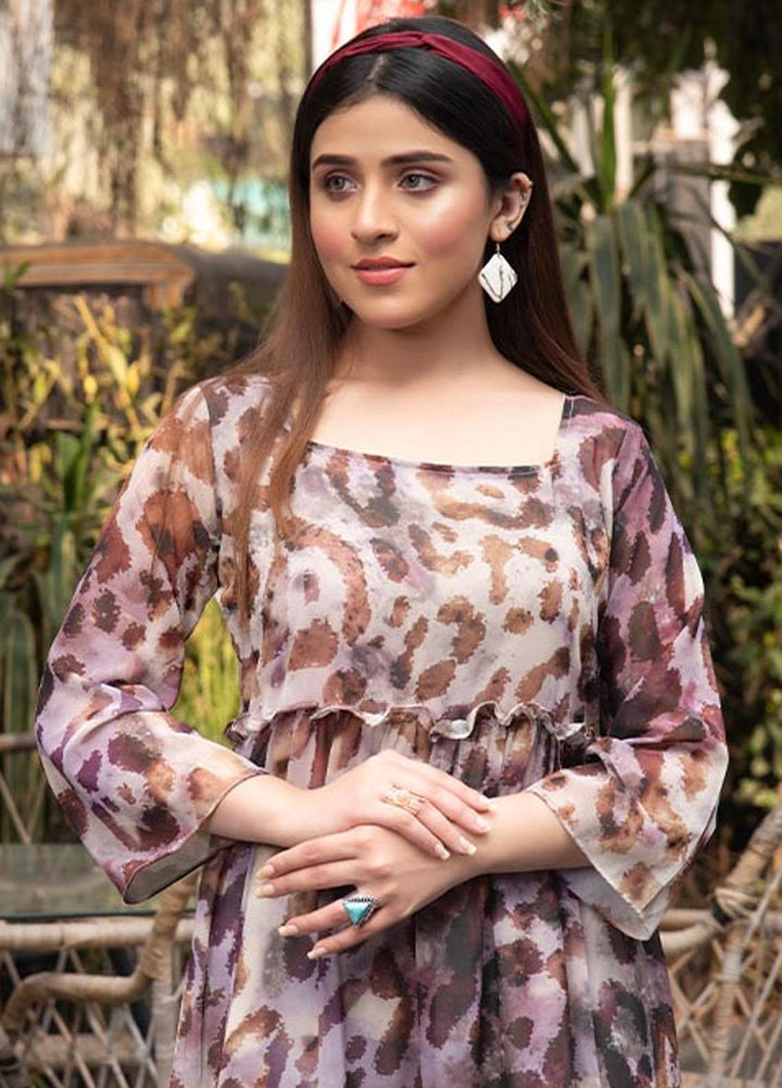 Nazmina Pret  Chiffon Western Dress NZ23TSN MAROON SPLASH FR-582