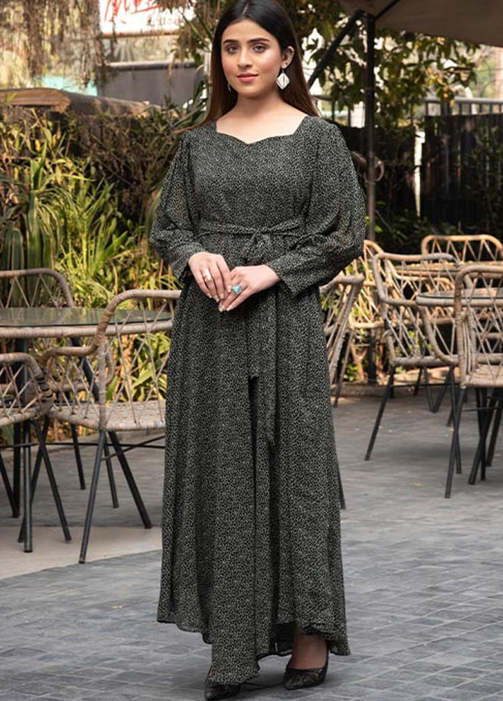 Nazmina Pret  Chiffon Western Dress NZ23TSN GREY CLOUD FR-585