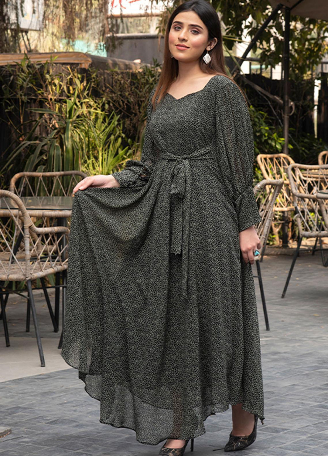 Nazmina Pret  Chiffon Western Dress NZ23TSN GREY CLOUD FR-585