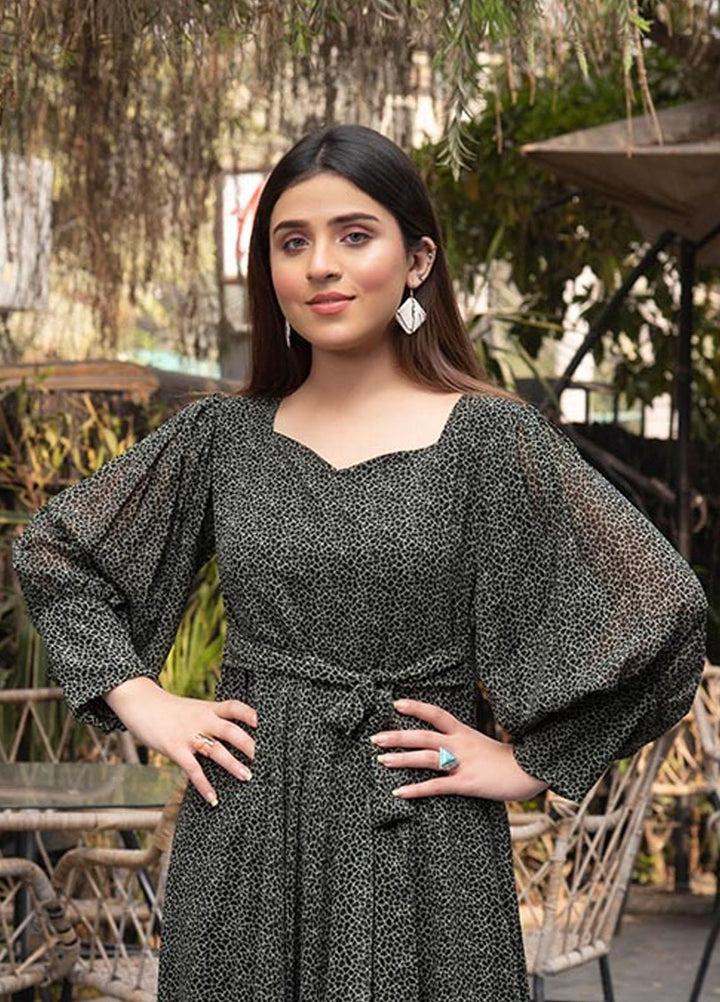 Nazmina Pret  Chiffon Western Dress NZ23TSN GREY CLOUD FR-585