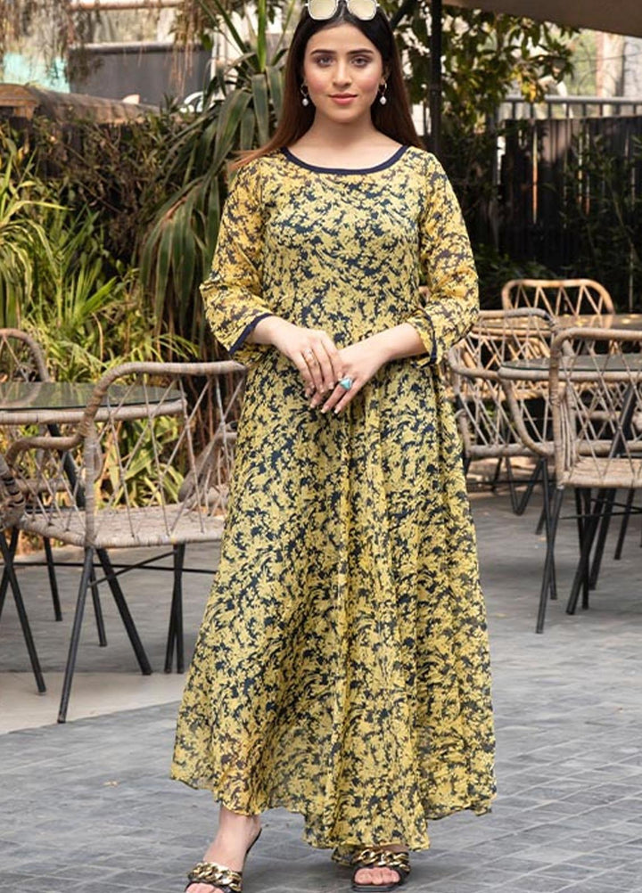 Nazmina Pret  Chiffon Western Dress NZ23TSN YELLOW FELLOW FR-586