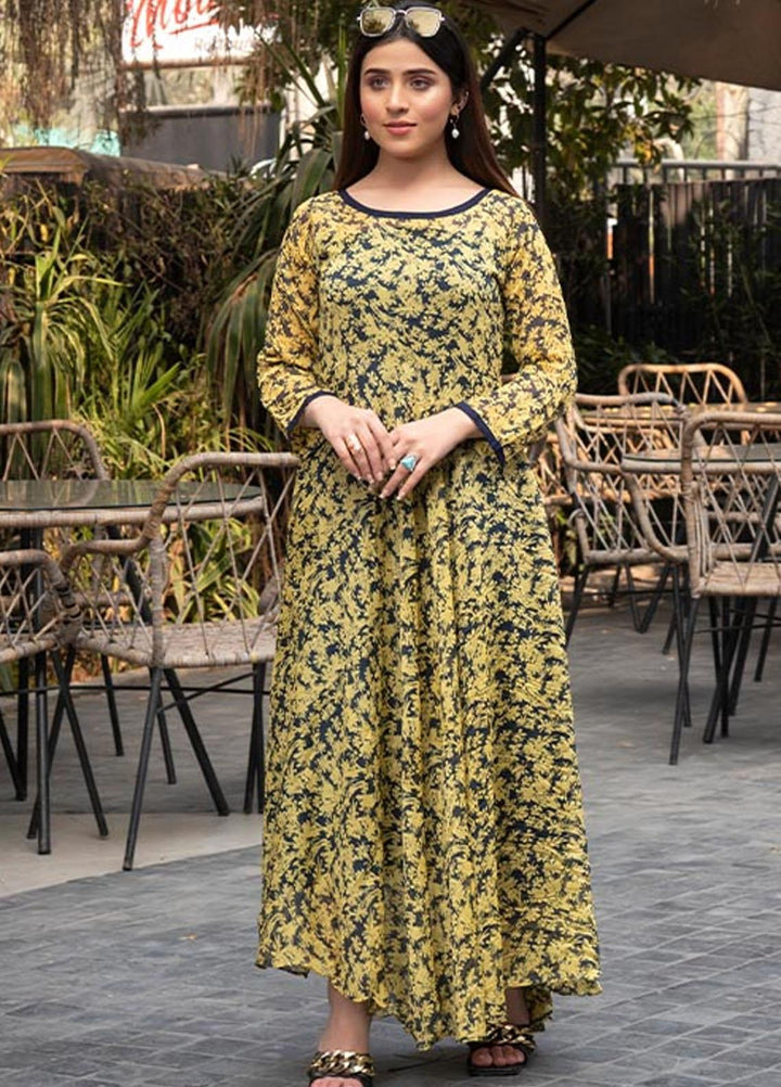 Nazmina Pret  Chiffon Western Dress NZ23TSN YELLOW FELLOW FR-586