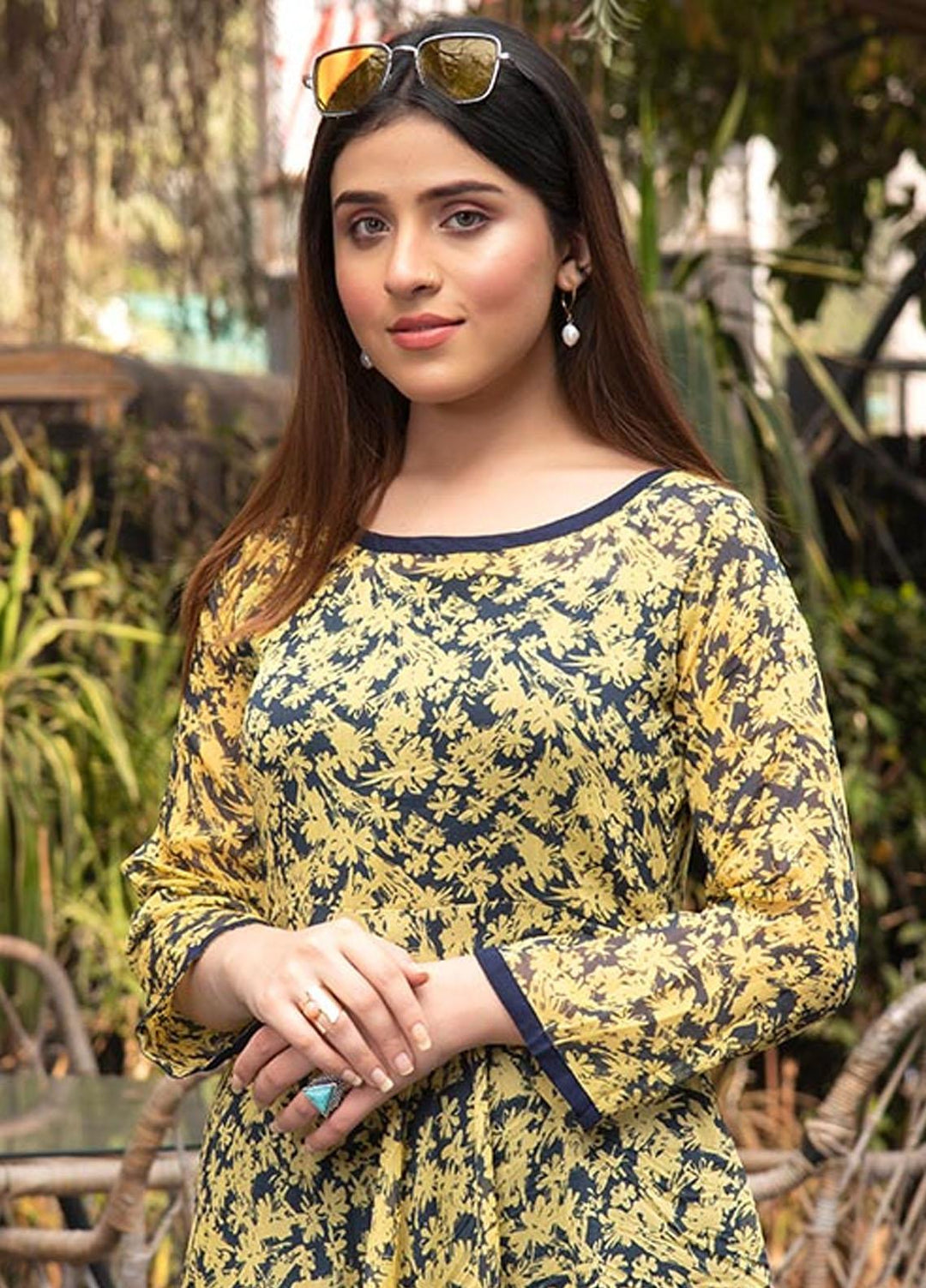 Nazmina Pret  Chiffon Western Dress NZ23TSN YELLOW FELLOW FR-586