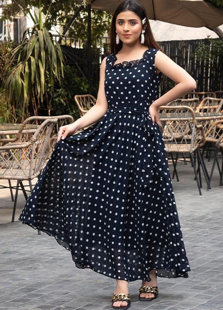 Nazmina Pret  Chiffon Western Dress NZ23TSN WHITE PEARLS FR-589