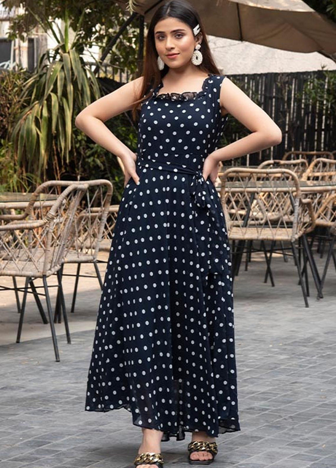 Nazmina Pret  Chiffon Western Dress NZ23TSN WHITE PEARLS FR-589