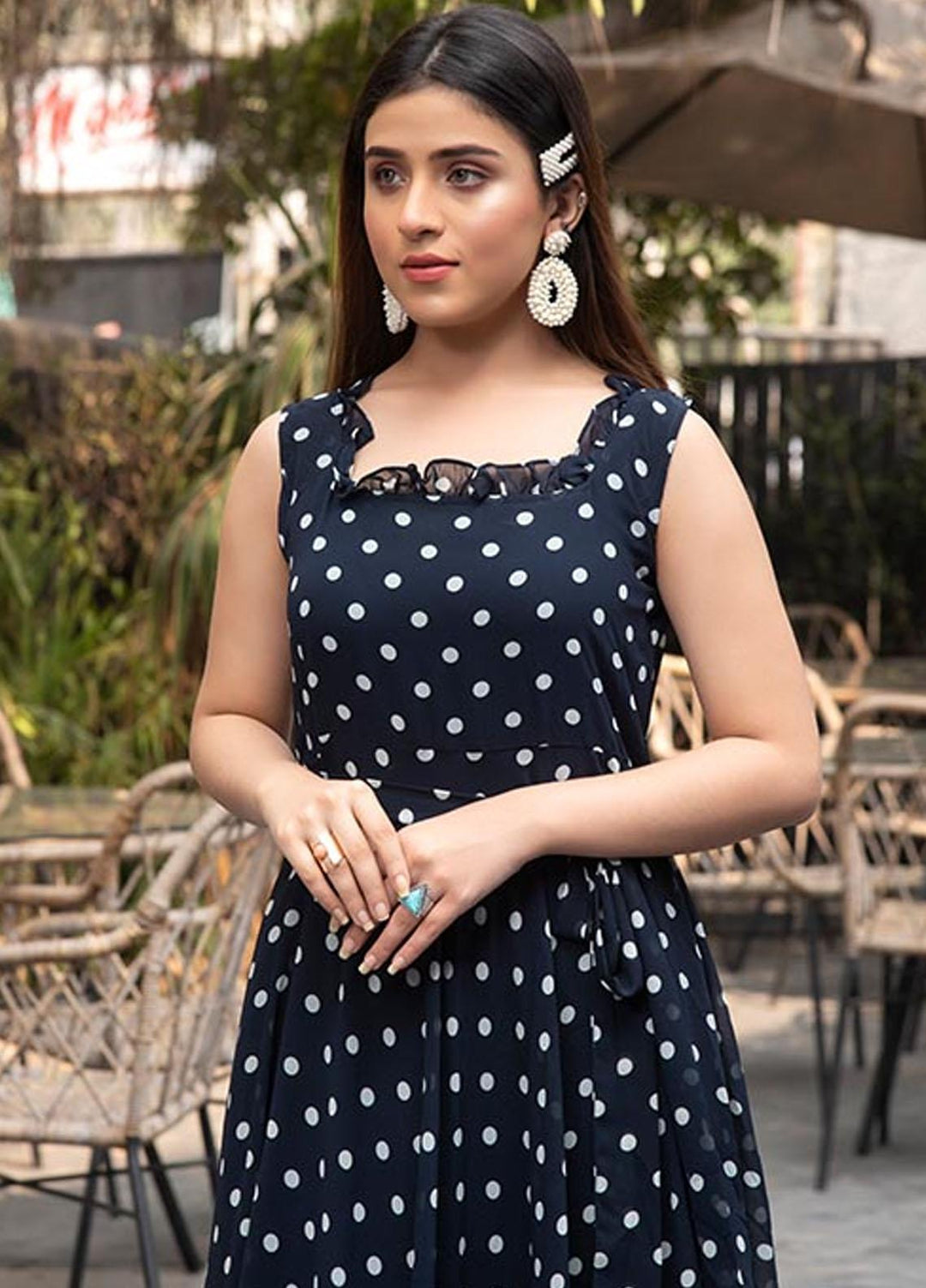 Nazmina Pret  Chiffon Western Dress NZ23TSN WHITE PEARLS FR-589