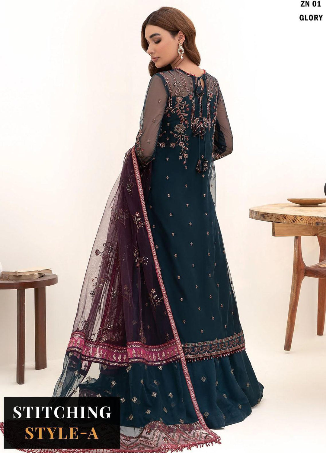 Nazneen By Zarif Embroidered Net Suits Unstitched 3 Piece ZR25UF ZN 01 Glory - Luxury Formal Collection