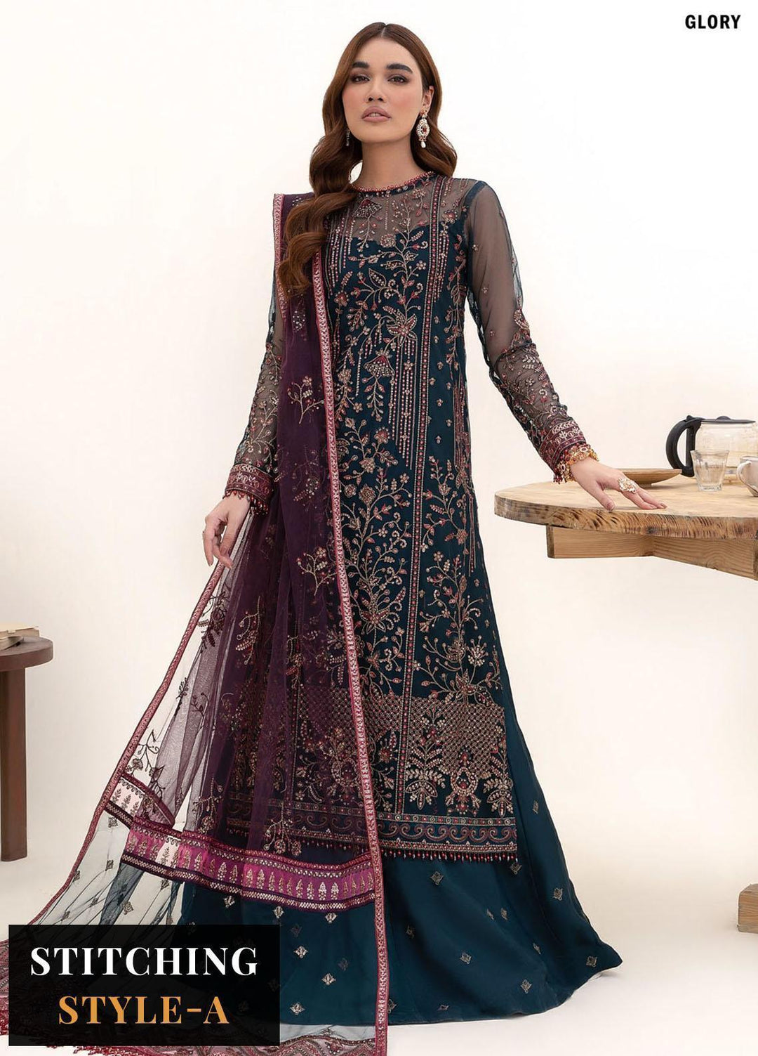 Nazneen By Zarif Embroidered Net Suits Unstitched 3 Piece ZR25UF ZN 01 Glory - Luxury Formal Collection