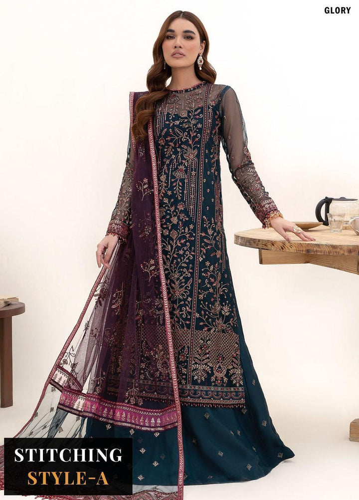 Nazneen By Zarif Embroidered Net Suits Unstitched 3 Piece ZR25UF ZN 01 Glory - Luxury Formal Collection