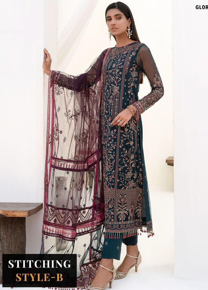 Nazneen By Zarif Embroidered Net Suits Unstitched 3 Piece ZR25UF ZN 01 Glory - Luxury Formal Collection