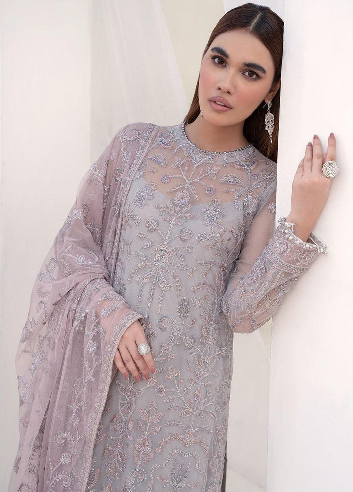 Nazneen By Zarif Embroidered Net Suits Unstitched 3 Piece ZR25UF ZN 02 Misty - Luxury Formal Collection