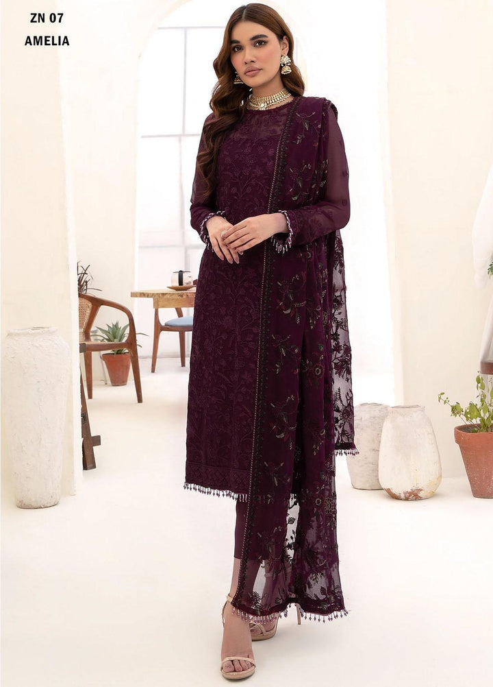 Nazneen By Zarif Embroidered Chiffon Suits Unstitched 3 Piece ZR25UF ZN 07 Amelia - Luxury Formal Collection