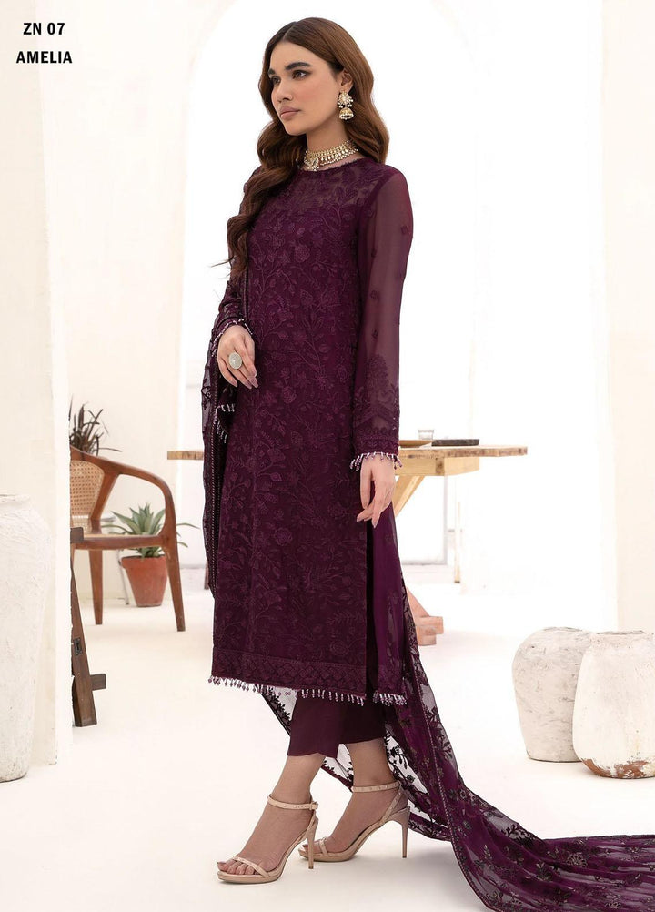 Nazneen By Zarif Embroidered Chiffon Suits Unstitched 3 Piece ZR25UF ZN 07 Amelia - Luxury Formal Collection