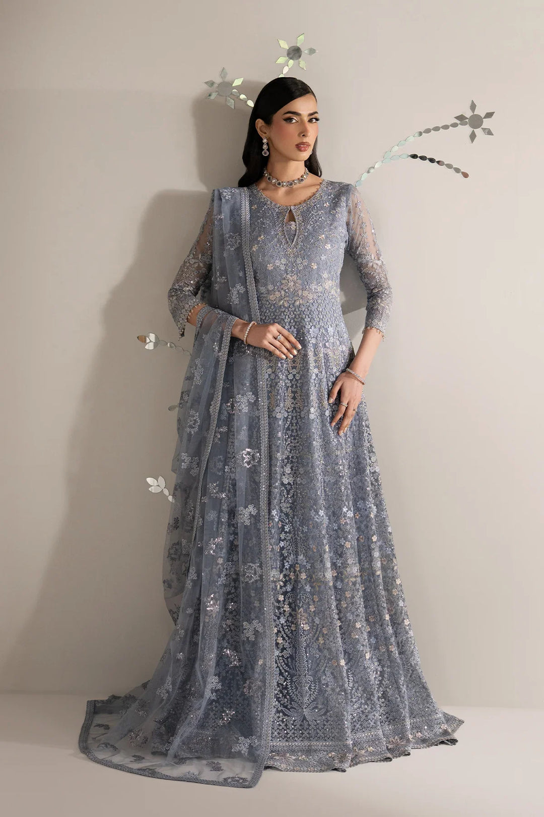 Shehnai by Lavish Premium Unstitched Embroidered Organza 3 Piece Suit LVP26USO SH-04 AAB-E-NEEL - Wedding Collection