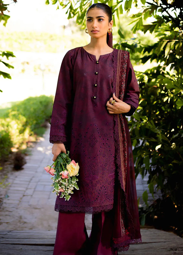 Neeshay Embroidered Lawn Suit Unstitched 3 Piece NSH24P Crimson - Summer Collection