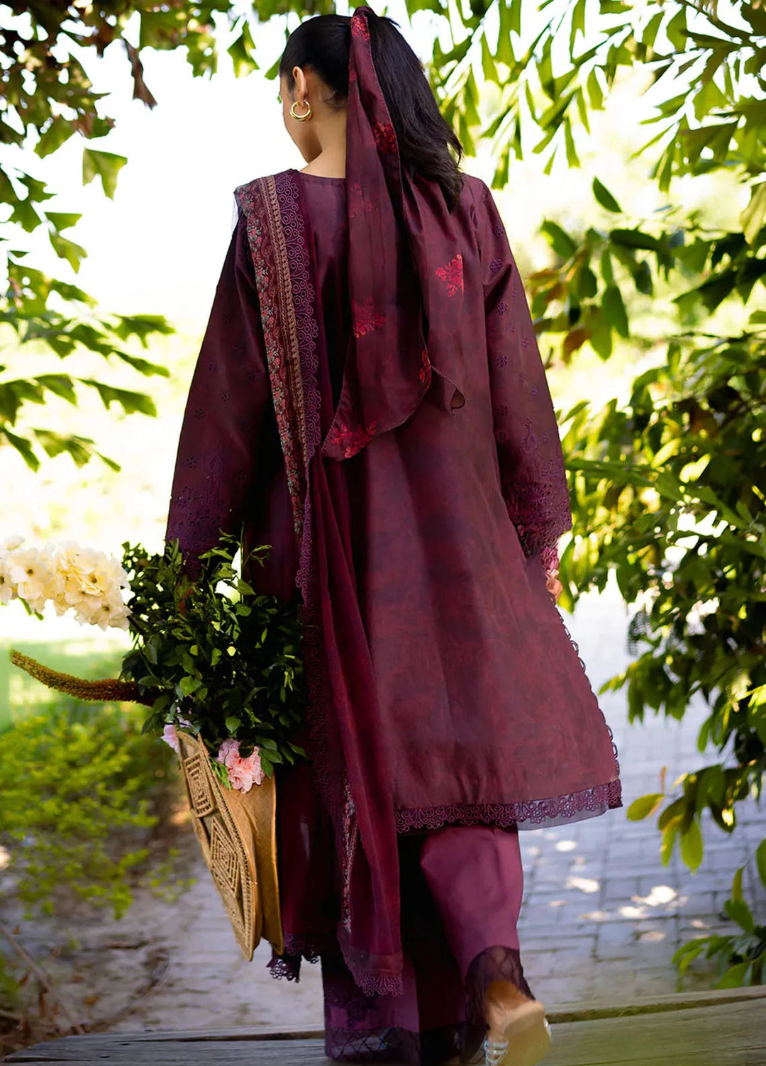 Neeshay Embroidered Lawn Suit Unstitched 3 Piece NSH24P Crimson - Summer Collection