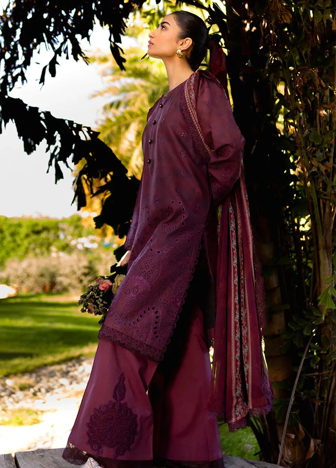 Neeshay Embroidered Lawn Suit Unstitched 3 Piece NSH24P Crimson - Summer Collection