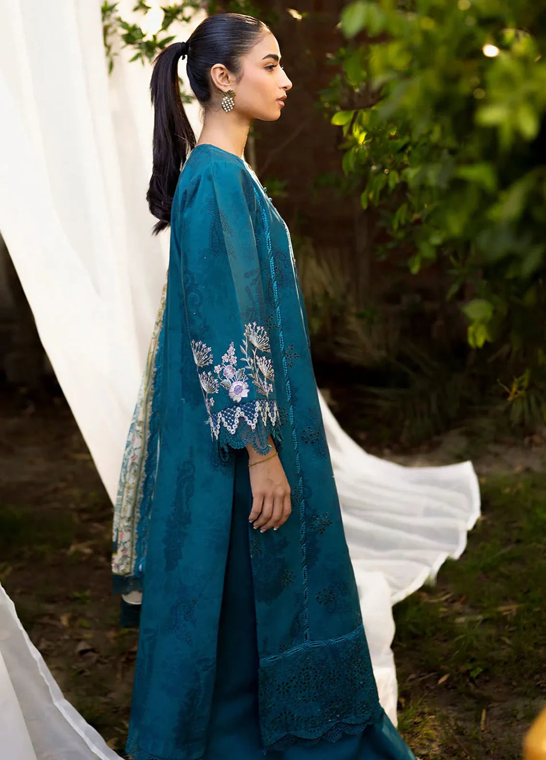 Neeshay Embroidered Lawn Suit Unstitched 3 Piece NSH24P Lagoon - Summer Collection