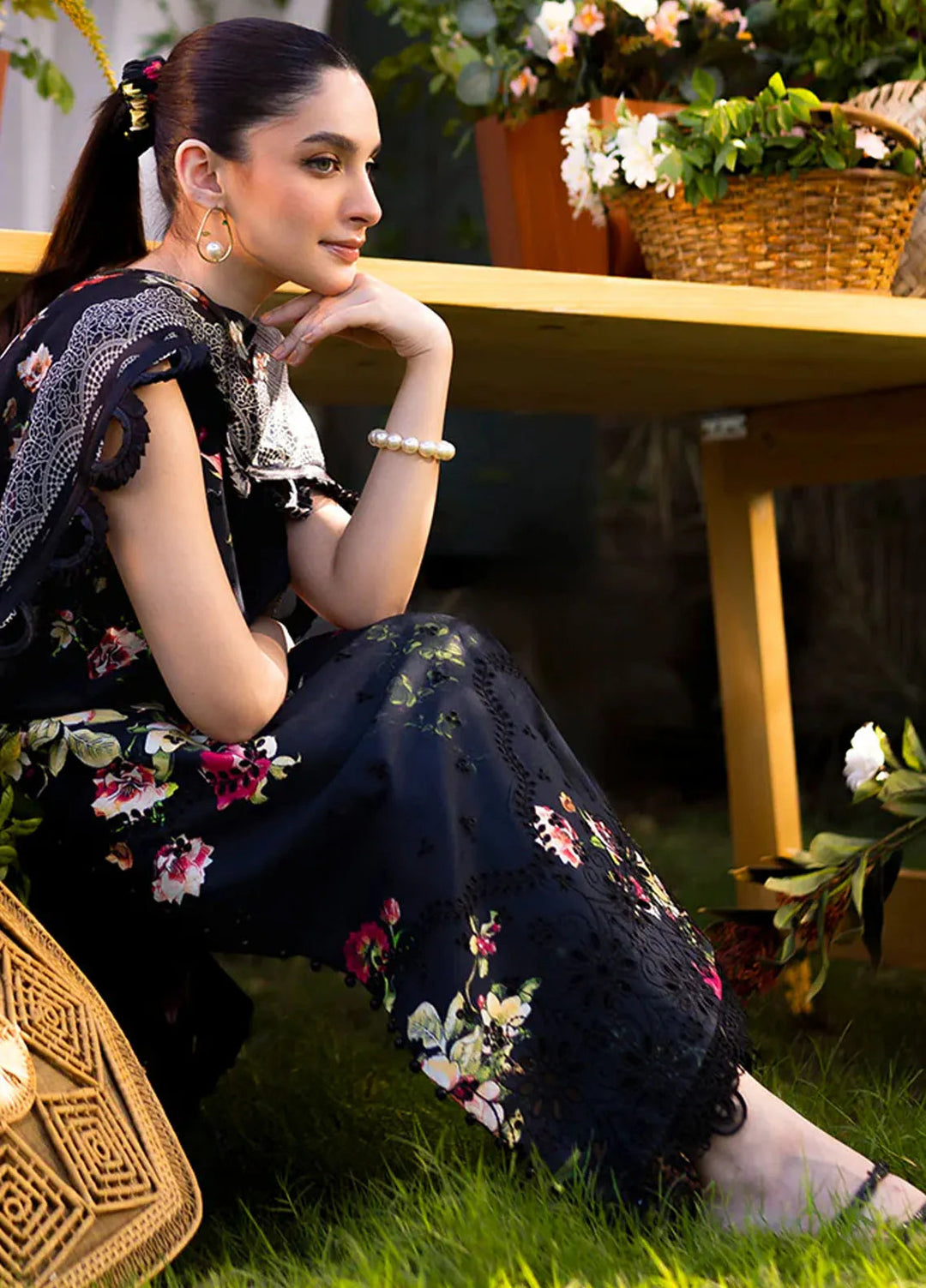 Neeshay Embroidered Lawn Suit Unstitched 3 Piece NSH24P Noir - Summer Collection
