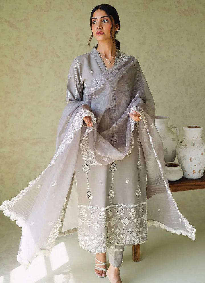 Neeshay Monochrome Embroidered Lawn Suit Unstitched 3 Piece NSH24M Ash - Summer Collection