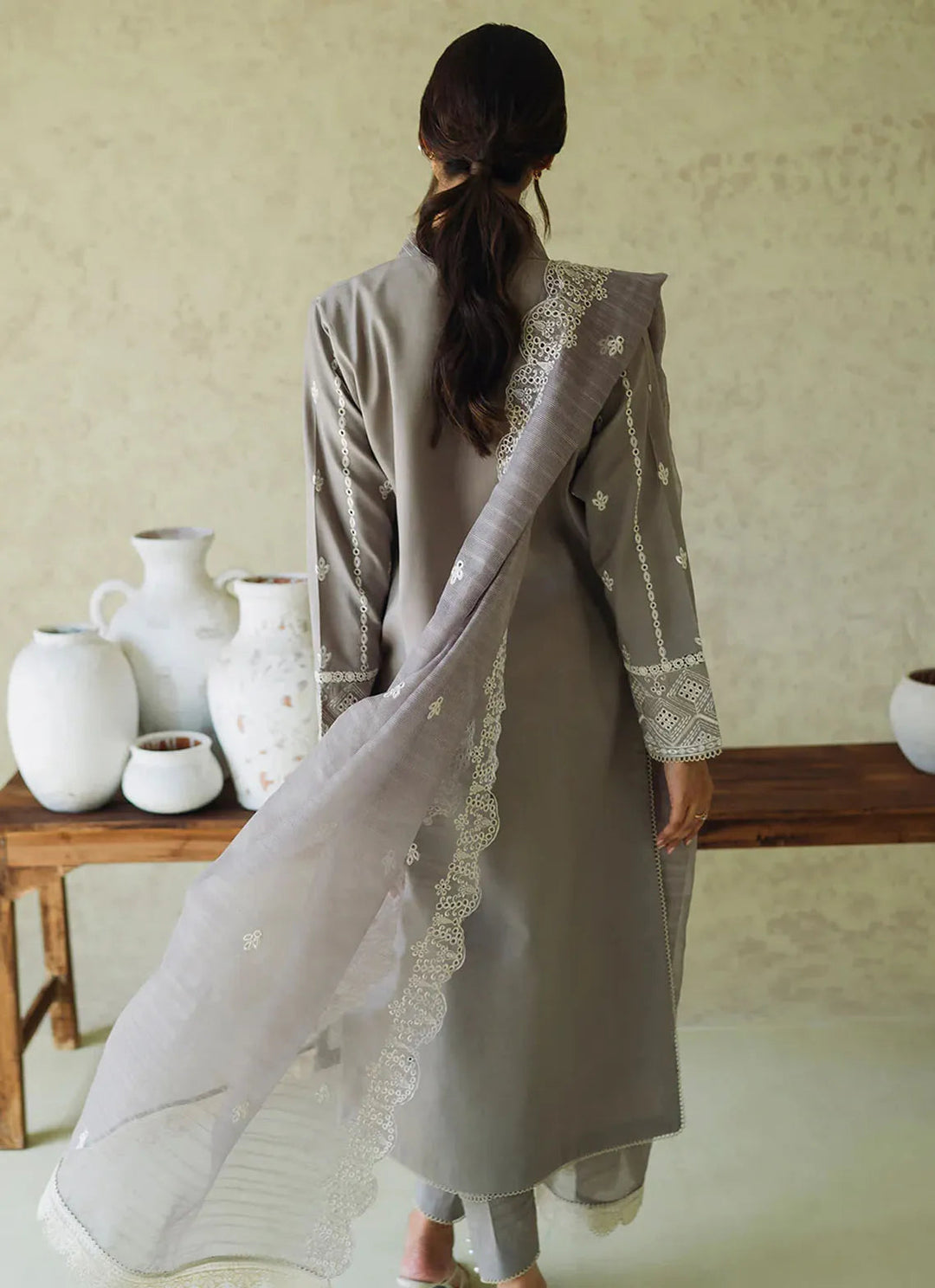 Neeshay Monochrome Embroidered Lawn Suit Unstitched 3 Piece NSH24M Ash - Summer Collection