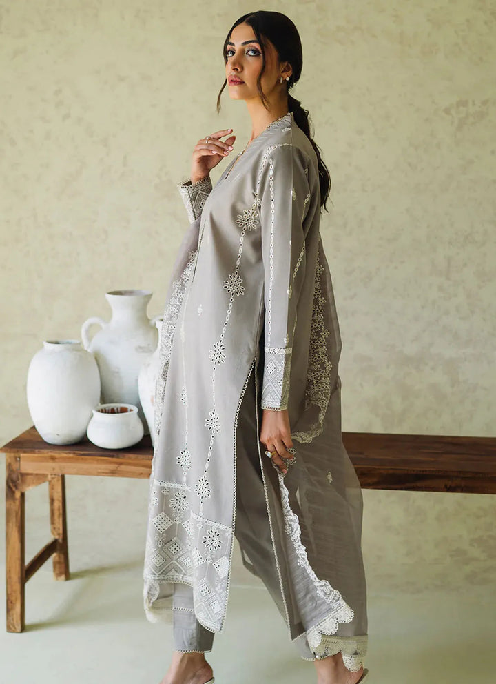 Neeshay Monochrome Embroidered Lawn Suit Unstitched 3 Piece NSH24M Ash - Summer Collection