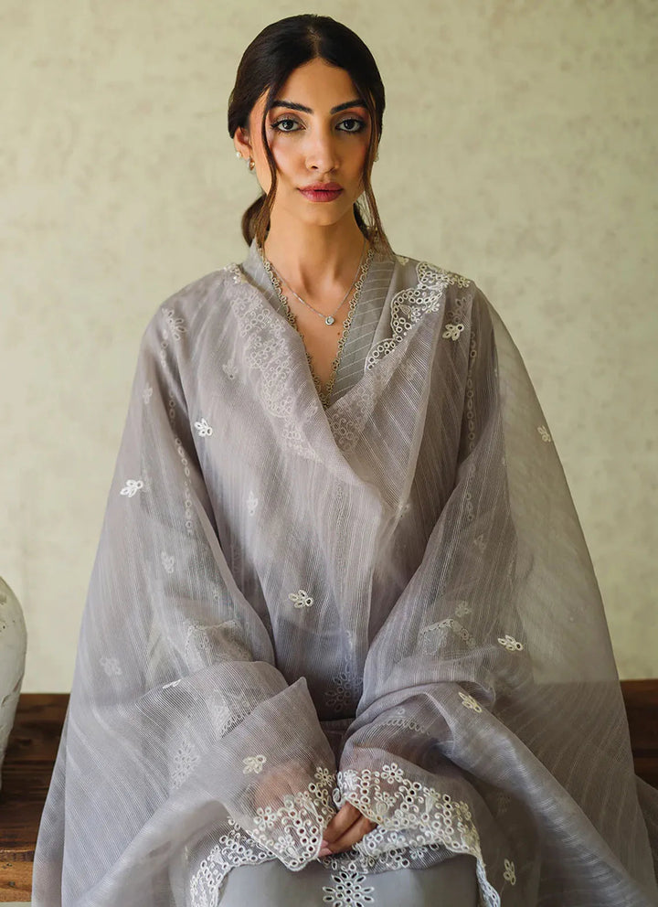 Neeshay Monochrome Embroidered Lawn Suit Unstitched 3 Piece NSH24M Ash - Summer Collection