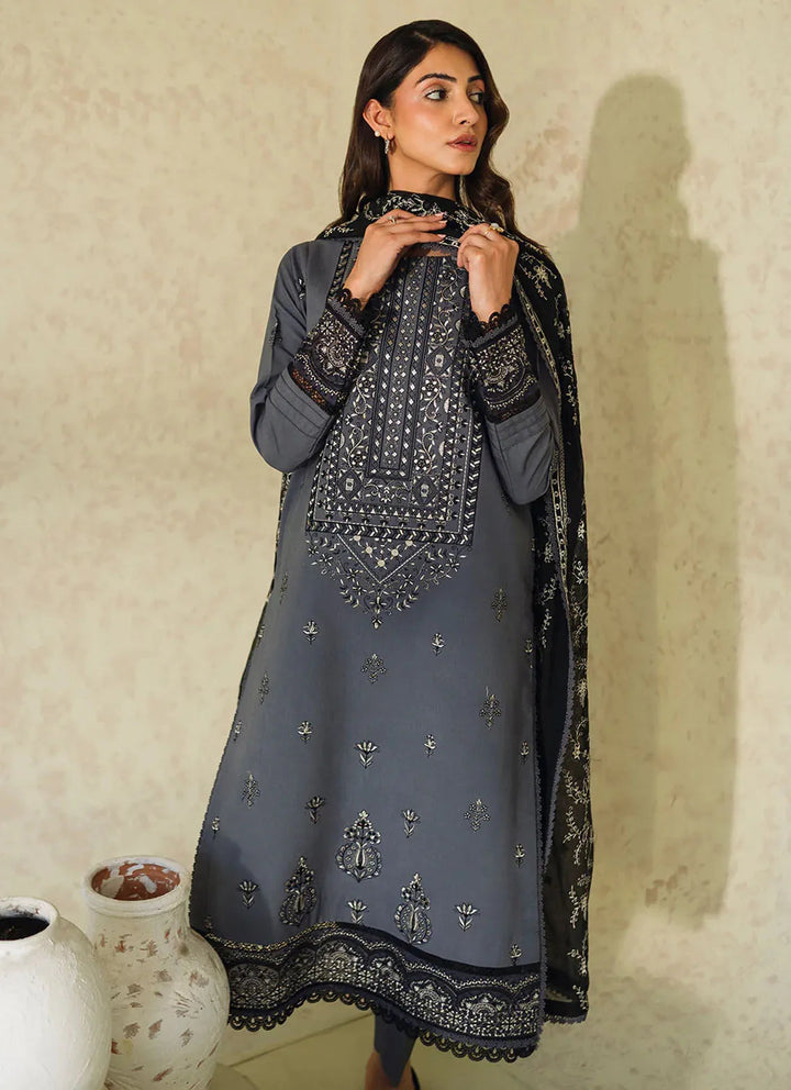 Neeshay Monochrome Embroidered Lawn Suit Unstitched 3 Piece NSH24M Fume - Summer Collection
