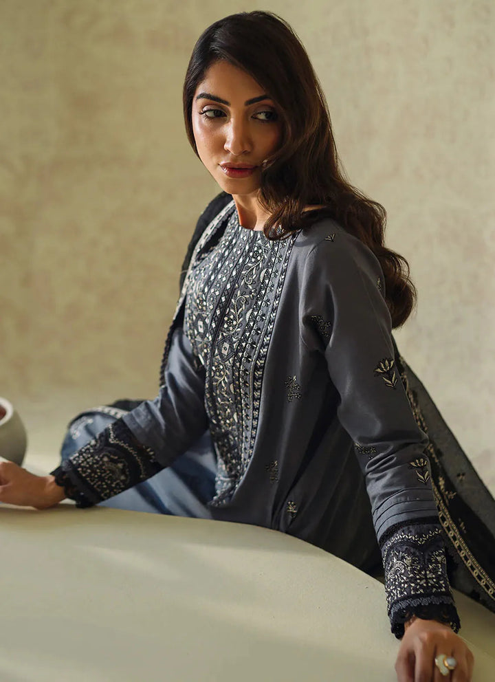 Neeshay Monochrome Embroidered Lawn Suit Unstitched 3 Piece NSH24M Fume - Summer Collection