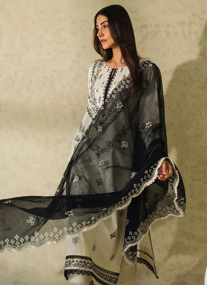 Neeshay Monochrome Embroidered Lawn Suit Unstitched 3 Piece NSH24M Ivory - Summer Collection