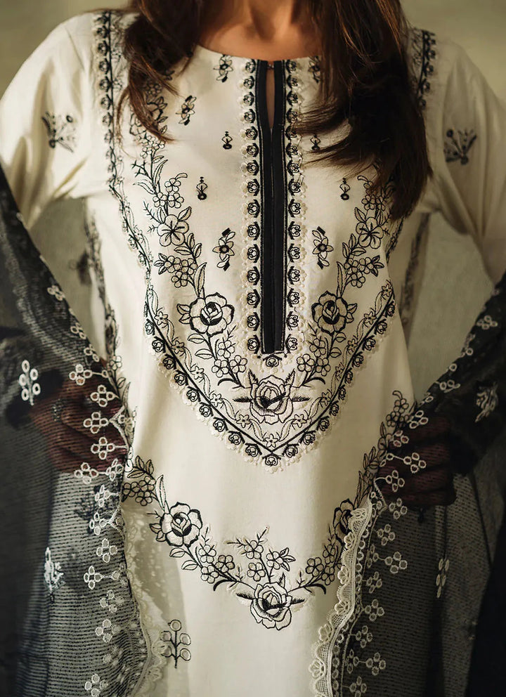 Neeshay Monochrome Embroidered Lawn Suit Unstitched 3 Piece NSH24M Ivory - Summer Collection