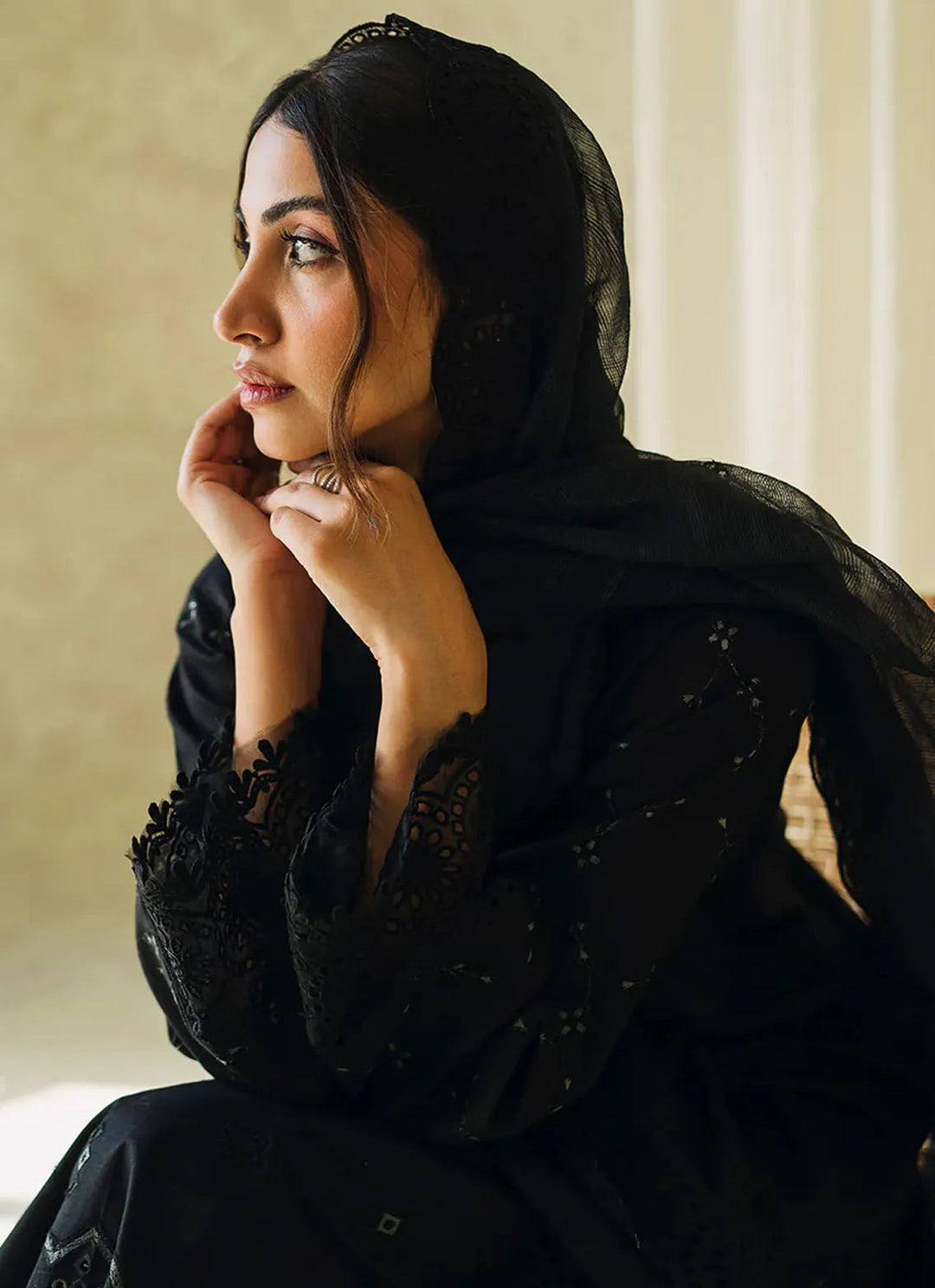 Neeshay Monochrome Embroidered Lawn Suit Unstitched 3 Piece NSH24M Midnight - Summer Collection