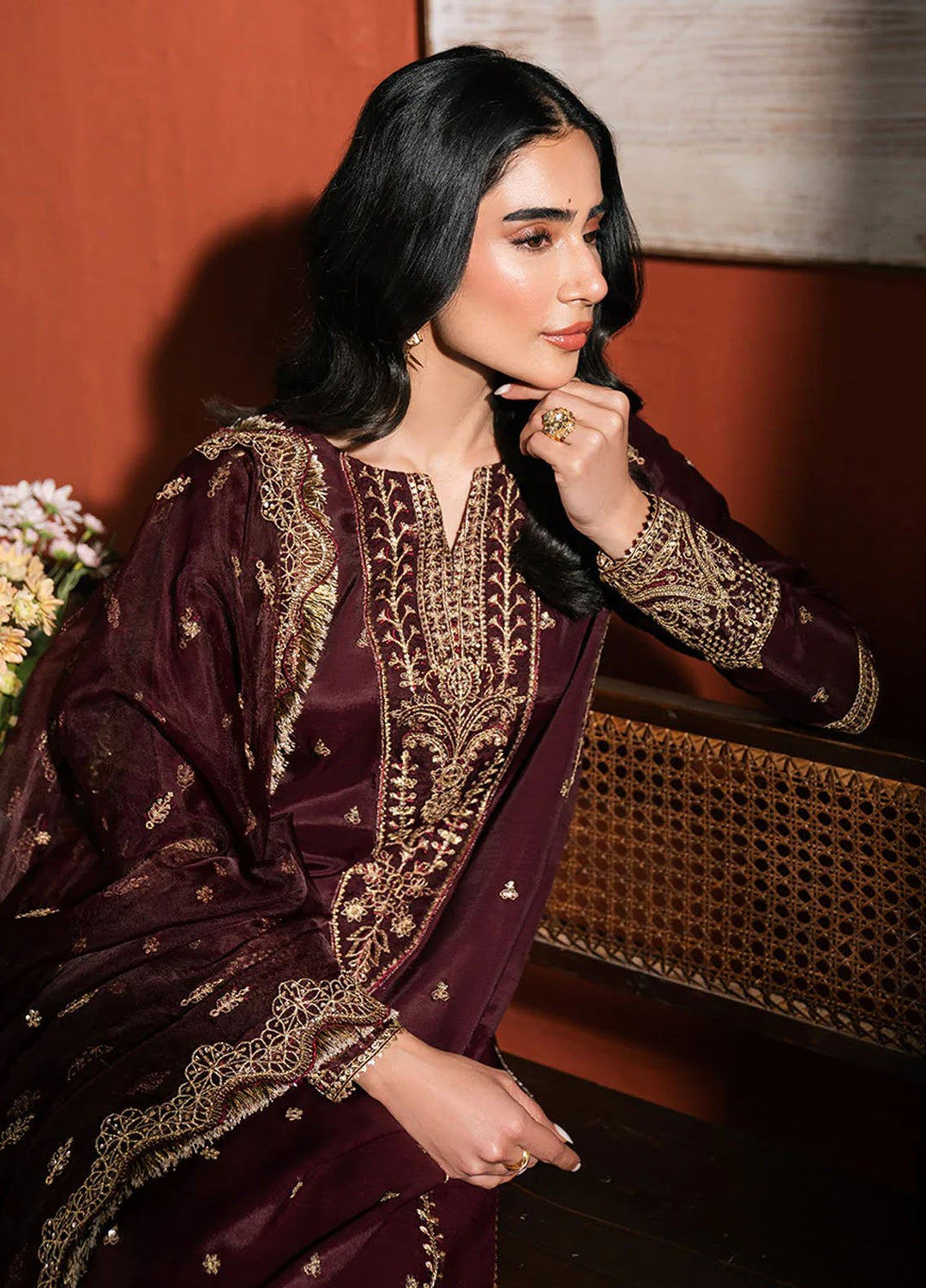 Neeshay Pret Embroidered Raw Silk 3 Piece Suit RS-06
