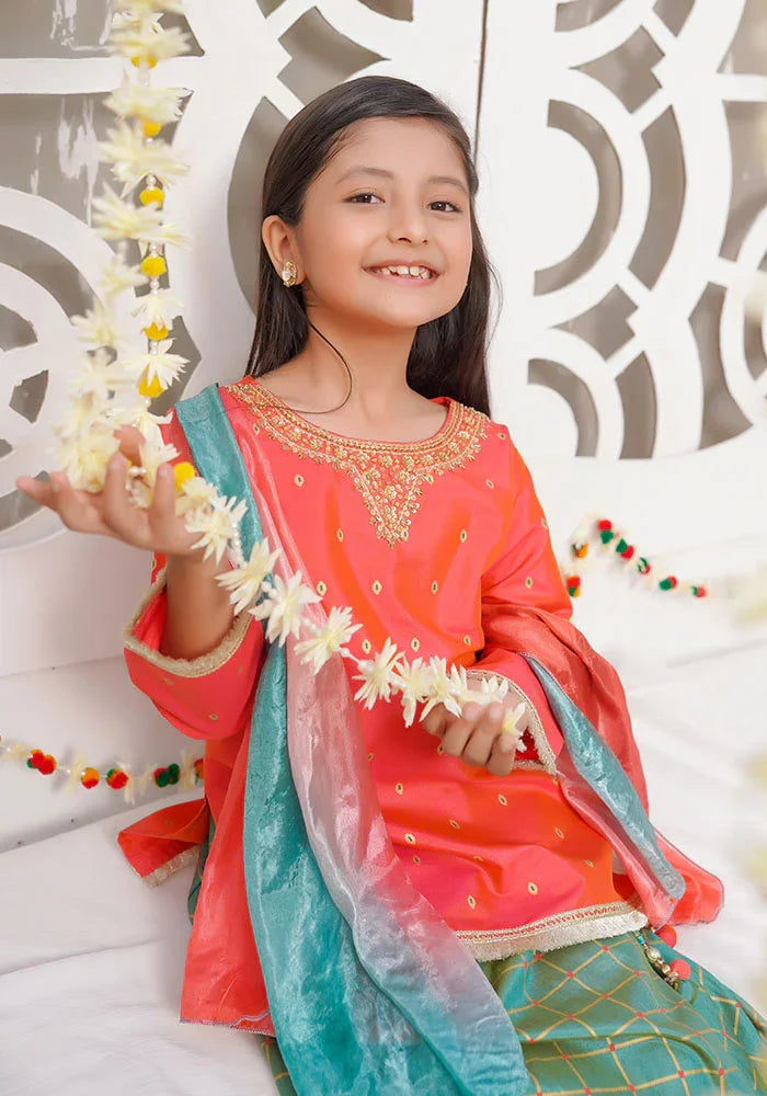 Ochre RTW Embroidered Cotton Silk Hand Adda Work Girls 3 Piece OFW-532 - Winter Collection