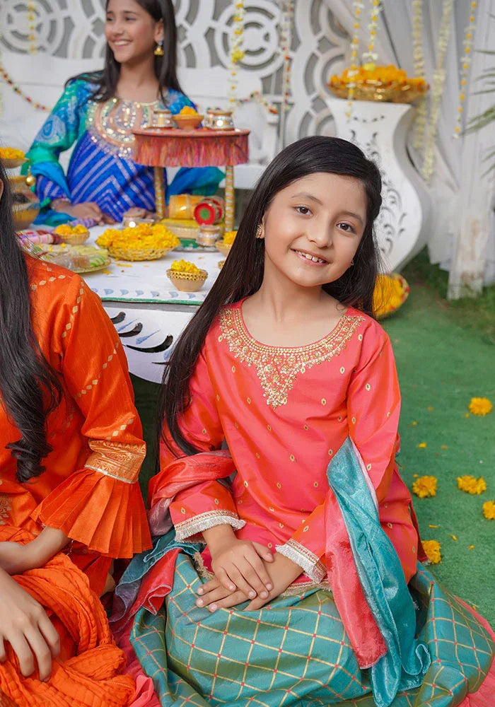 Ochre RTW Embroidered Cotton Silk Hand Adda Work Girls 3 Piece OFW-532 - Winter Collection