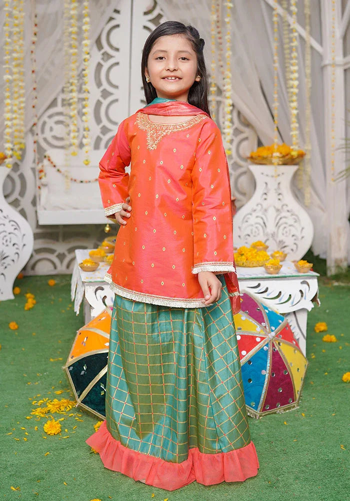 Ochre RTW Embroidered Cotton Silk Hand Adda Work Girls 3 Piece OFW-532 - Winter Collection