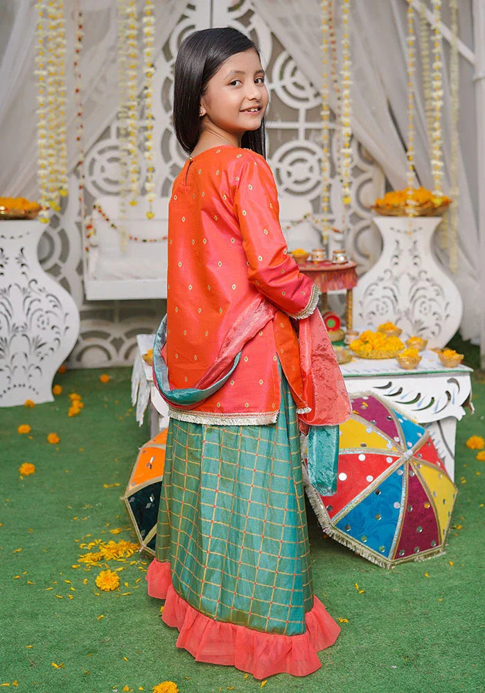 Ochre RTW Embroidered Cotton Silk Hand Adda Work Girls 3 Piece OFW-532 - Winter Collection