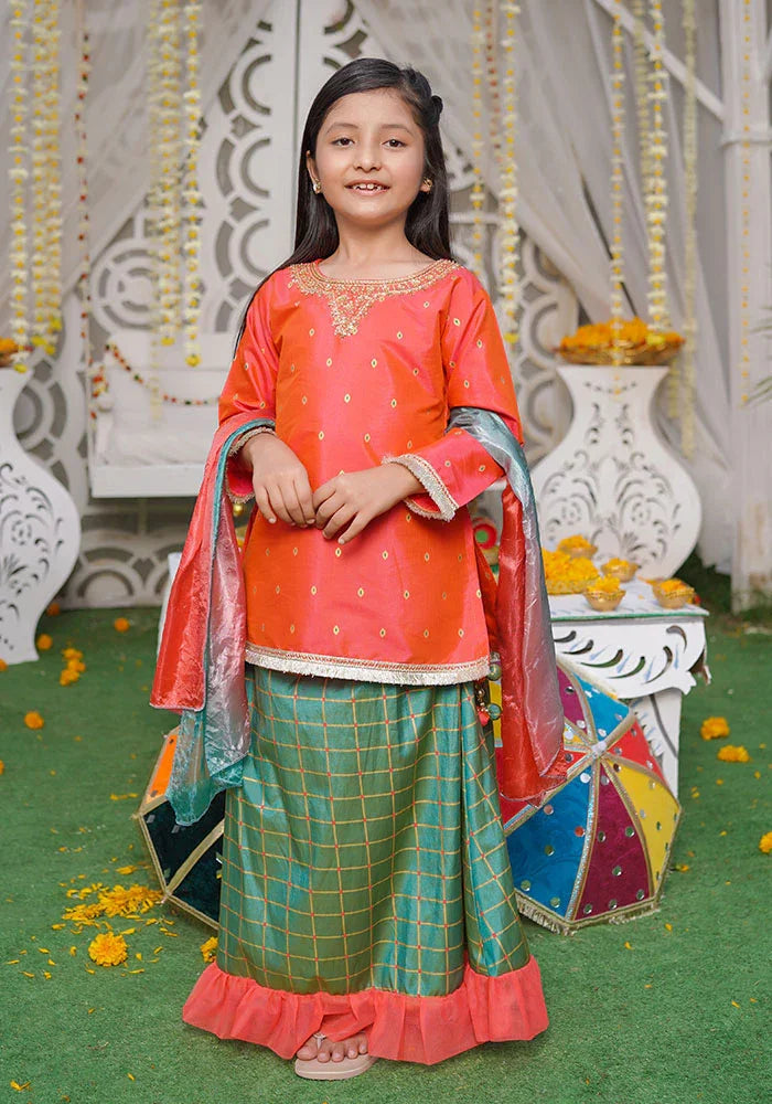 Ochre RTW Embroidered Cotton Silk Hand Adda Work Girls 3 Piece OFW-532 - Winter Collection