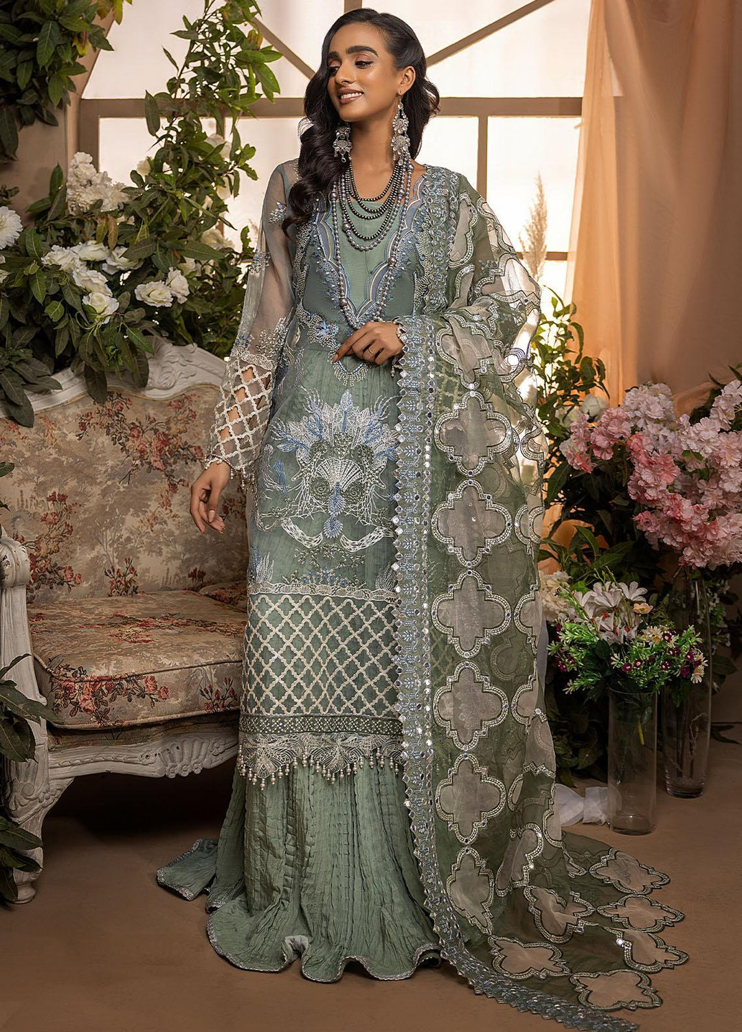 Nikhaar by Awwal Embroidered Organza Suits Unstitched 4 Piece AW22N D-02 Jade - Formal Collection