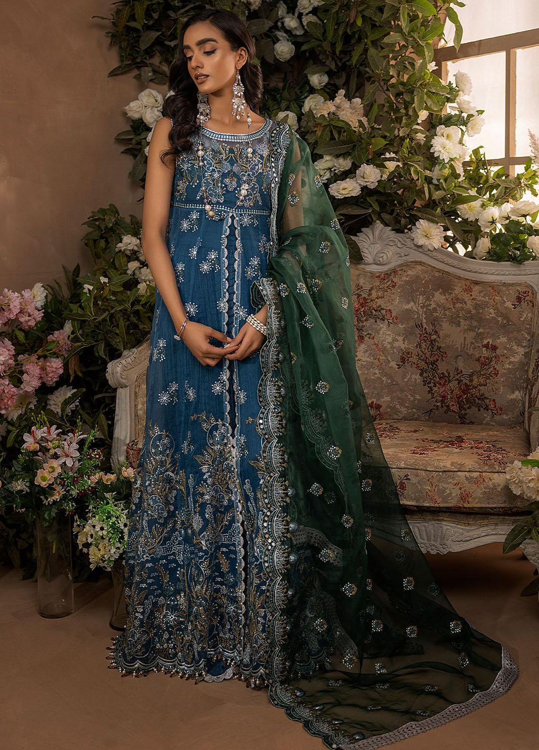 Nikhaar by Awwal Embroidered Organza Suits Unstitched 4 Piece AW22N D-03 Ruby - Formal Collection