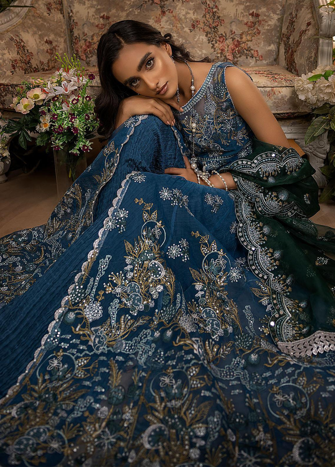 Nikhaar by Awwal Embroidered Organza Suits Unstitched 4 Piece AW22N D-03 Ruby - Formal Collection