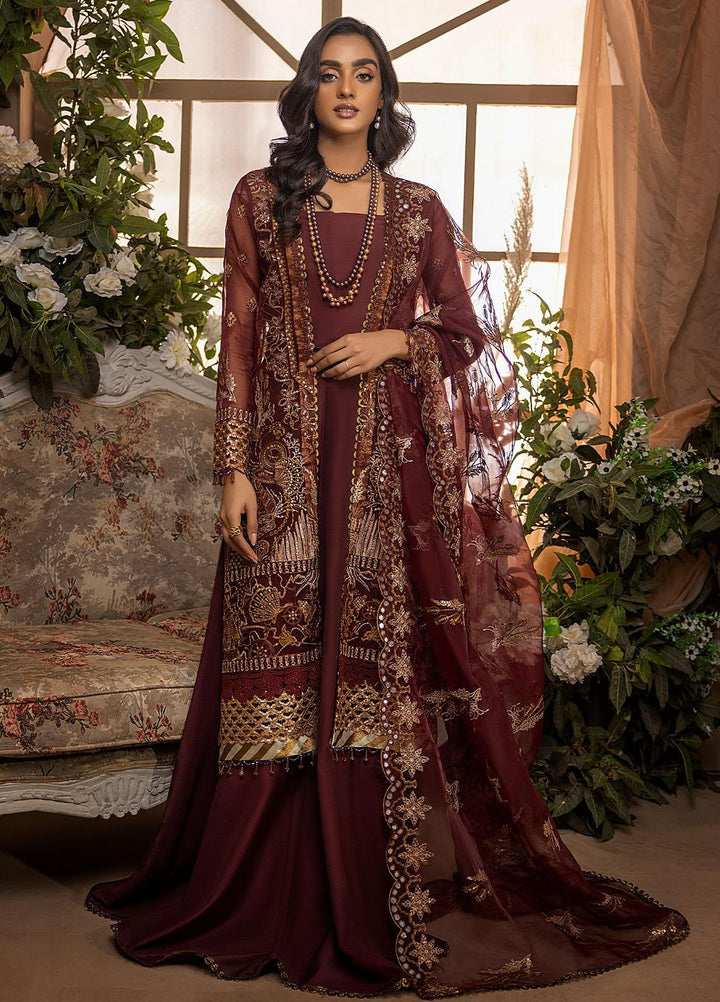 Nikhaar by Awwal Embroidered Organza Suits Unstitched 4 Piece AW22N D-04 Coral - Formal Collection