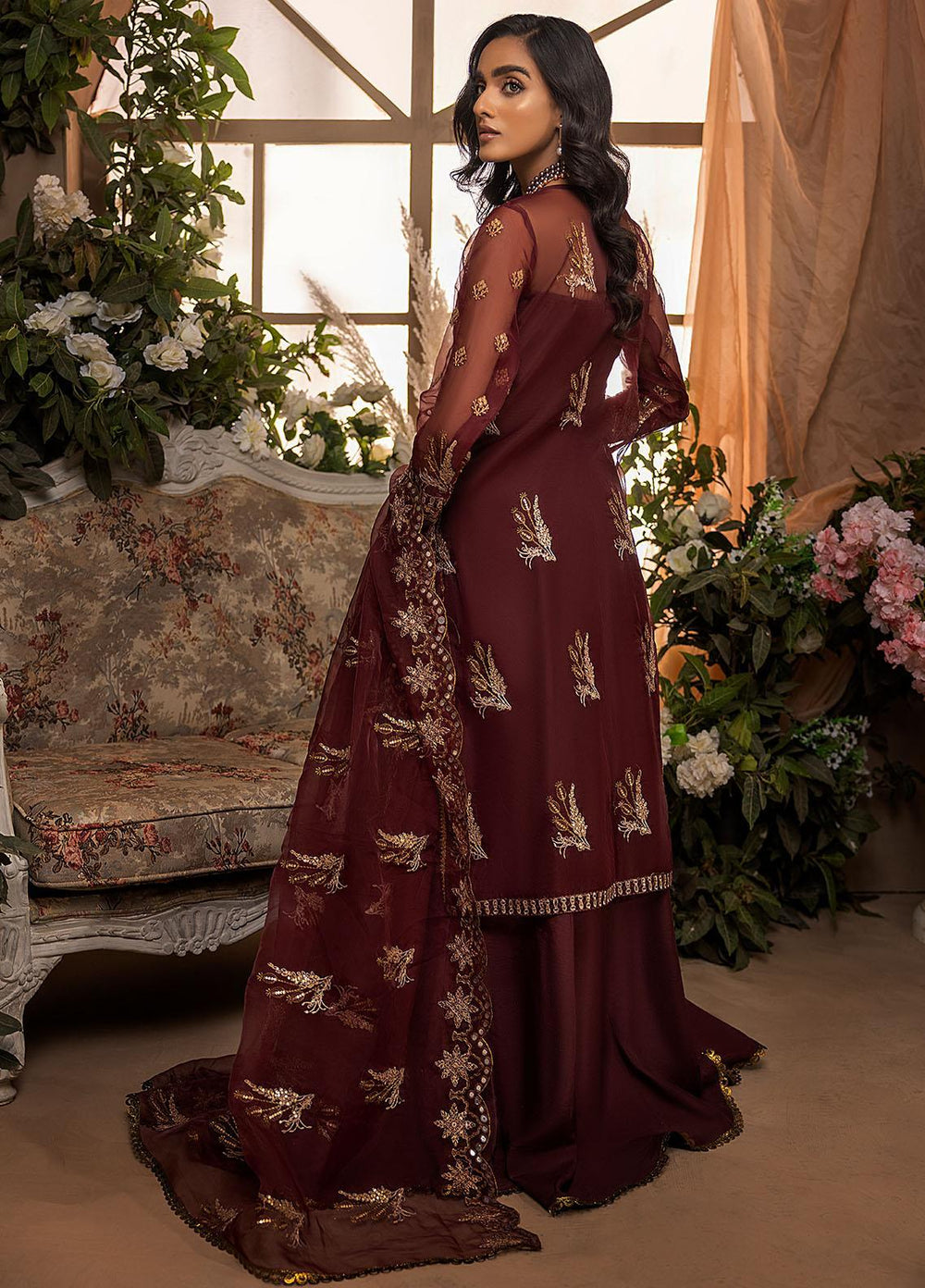 Nikhaar by Awwal Embroidered Organza Suits Unstitched 4 Piece AW22N D-04 Coral - Formal Collection