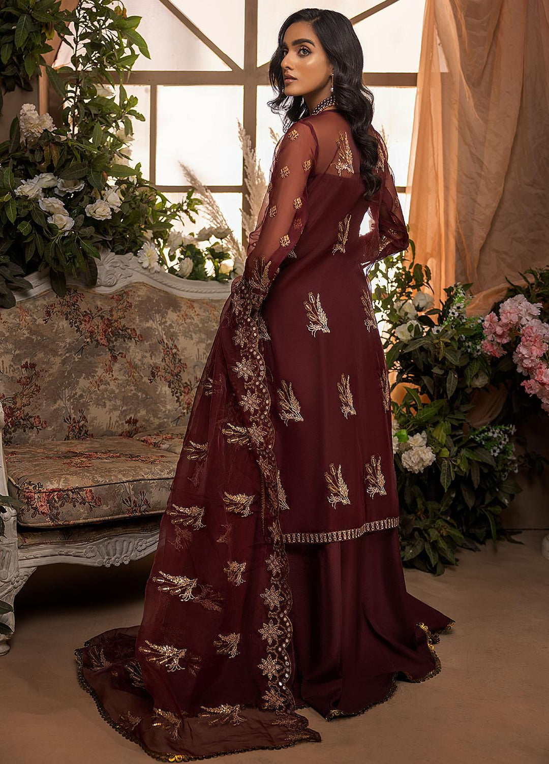 Nikhaar by Awwal Embroidered Organza Suits Unstitched 4 Piece AW22N D-04 Coral - Formal Collection