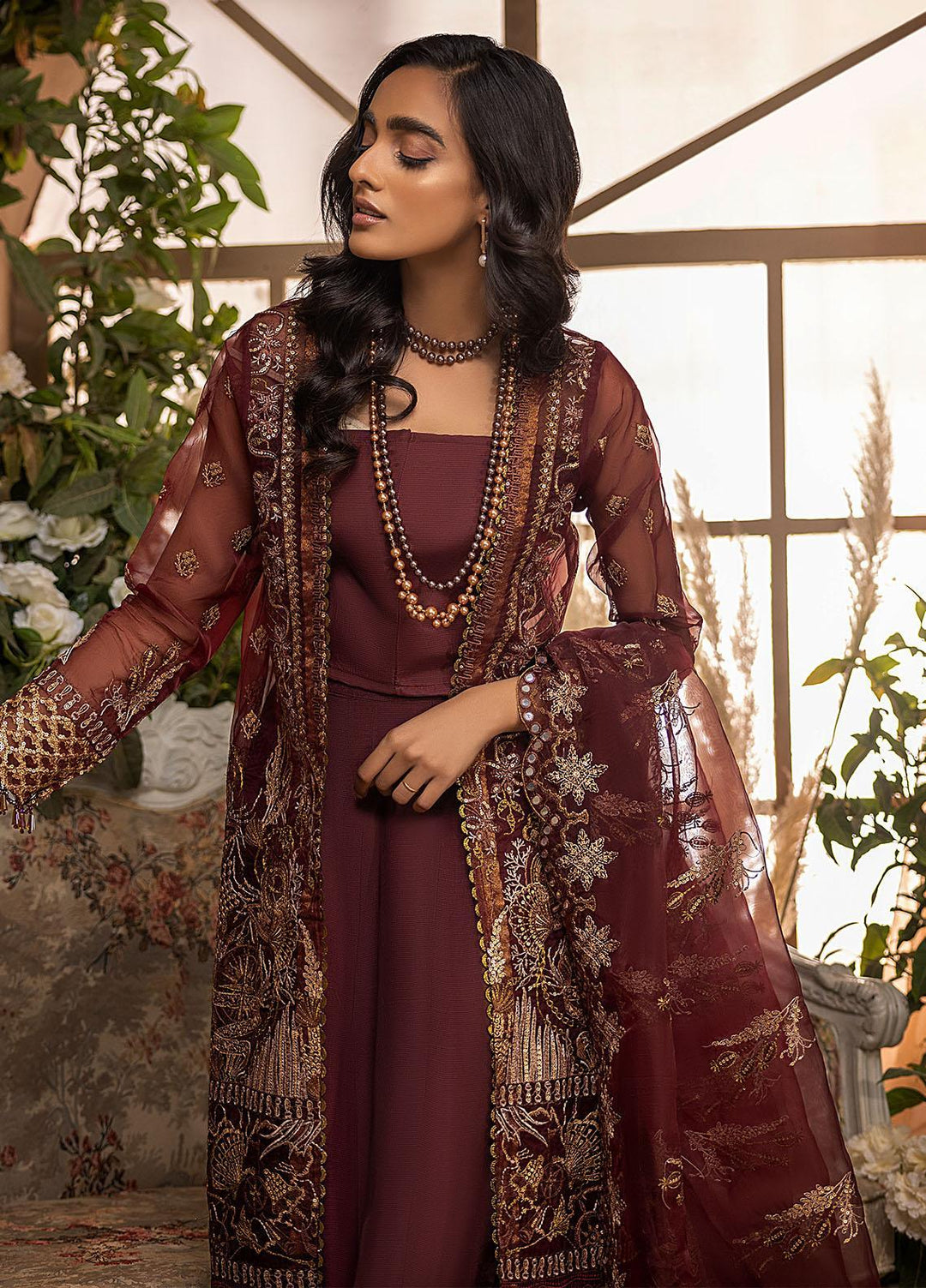 Nikhaar by Awwal Embroidered Organza Suits Unstitched 4 Piece AW22N D-04 Coral - Formal Collection